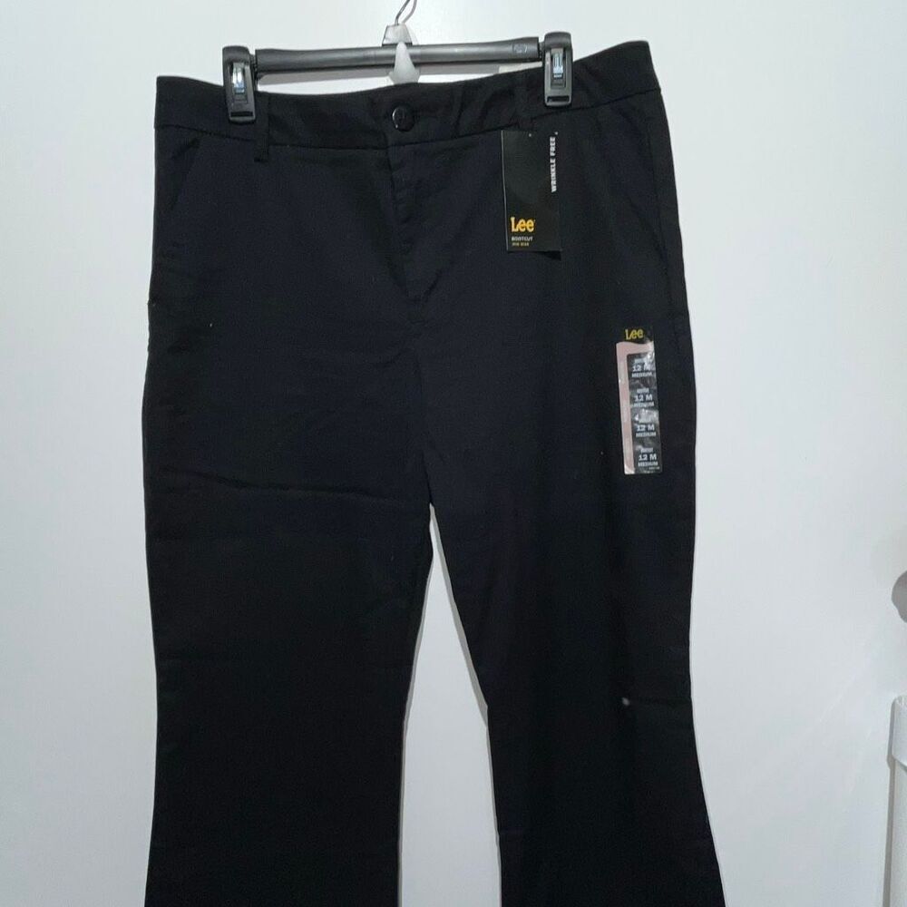 LEE Women's Black Wide Leg Wrinkle Free Mid Rise Bootcut Pants Size 12 NWT
